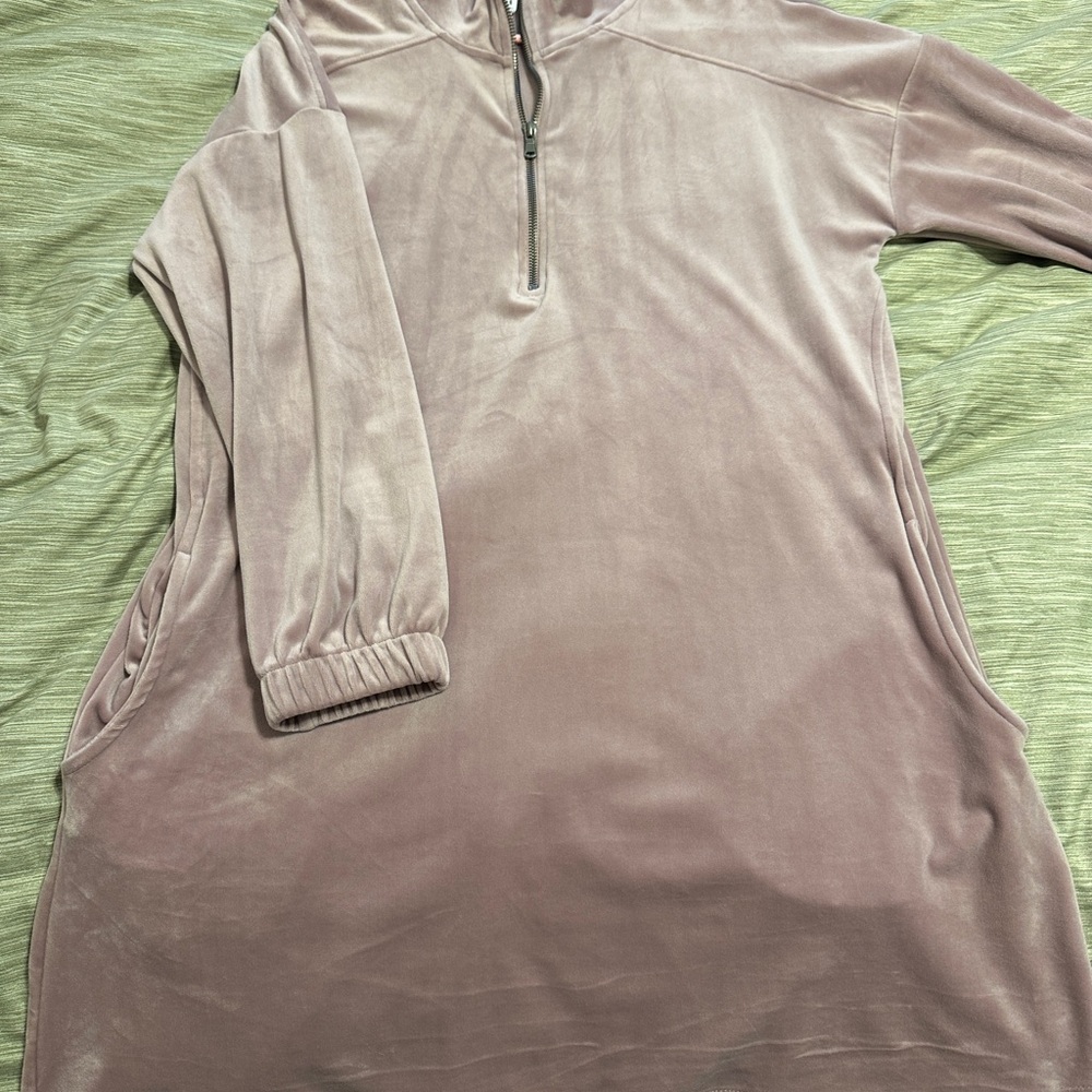 Mauve Quarter-Zip Velvet Pullover Dress